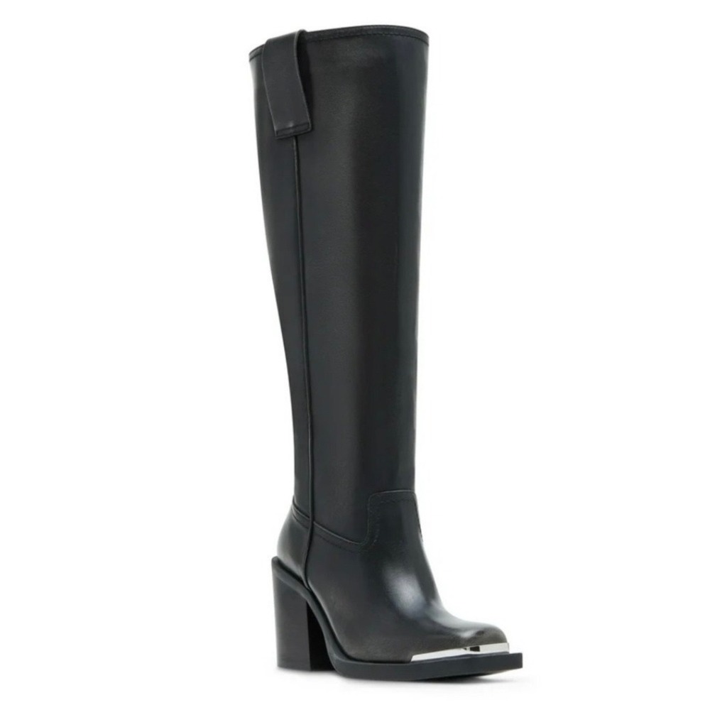 Steve Madden Dollee Women's 6.5 Wide Calf Black Distressed Tall Western Boot NEW